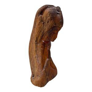 Vintage Hand Carved Wooden Virgin Mary Figure 8.5" Rustic Religious Decor Statue